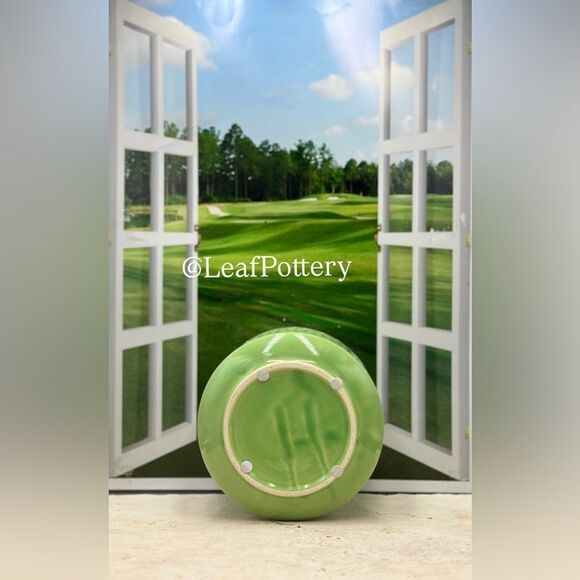 Celadon Green/Blue Ceramic Planter with Saucer Attached - Picture 8 of 9